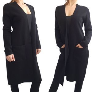 HOBBS London Womens Merino Wool Duster Cardigan sz S Black Pockets $385